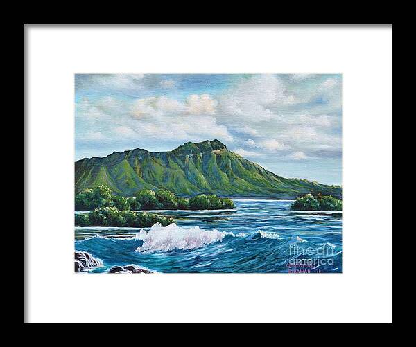 Surf Framed Print featuring the painting Diamond Head by Larry Geyrozaga