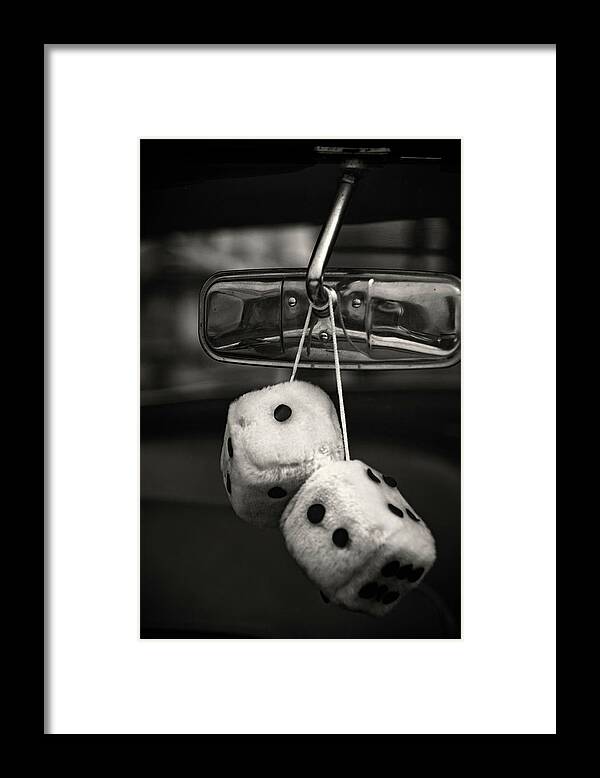 Furry Dice Framed Print featuring the photograph Dice in the Window by Kathleen Messmer