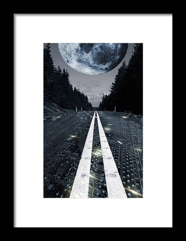 Moon Framed Print featuring the photograph Digital Highway And A Full Moon by Christian Lagereek