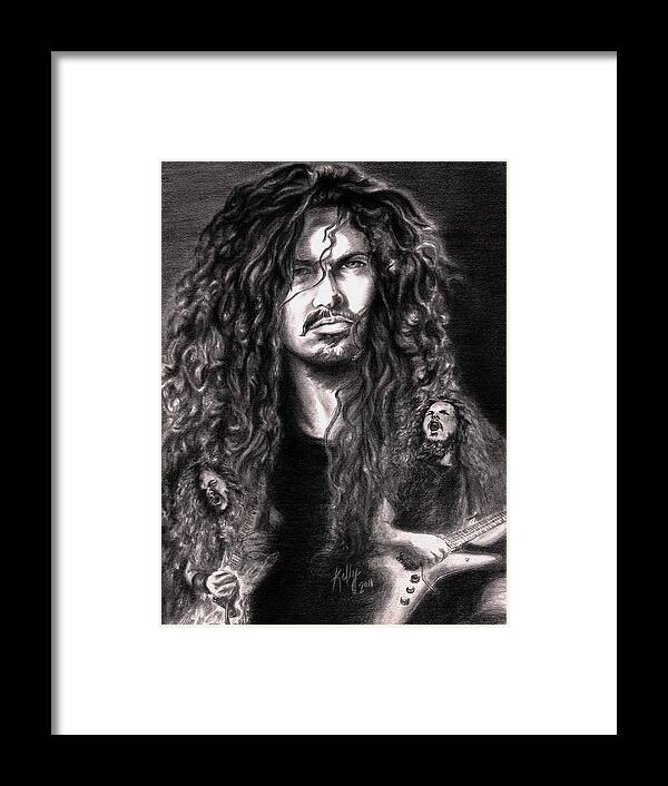 Dimebag Darrell Portrait Framed Print featuring the drawing Dime by Kathleen Kelly Thompson