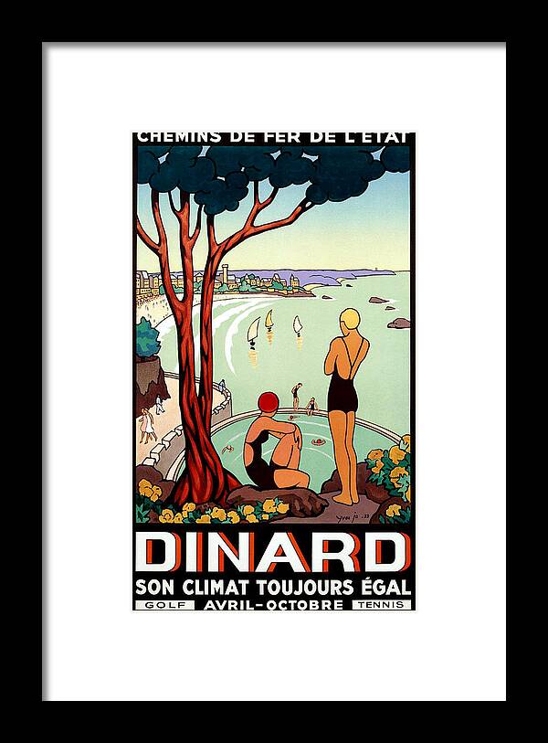 Dinard Framed Print featuring the painting Dinard, French riviera, two swimmers by Long Shot