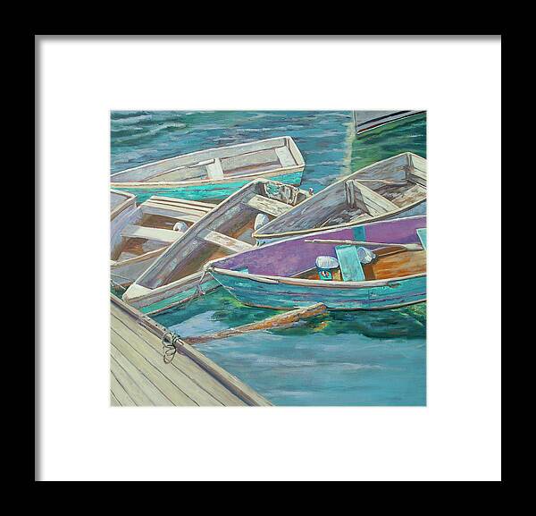 Seaside Framed Print featuring the painting Dinghies All Tied Up by Barbara Hageman