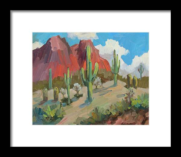 Dinosaur Framed Print featuring the painting Dinosaur Mountain by Diane McClary