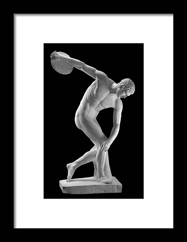 Discobolus Framed Print featuring the photograph Discobolus of Myron Discus Thrower Statue by Kathy Anselmo
