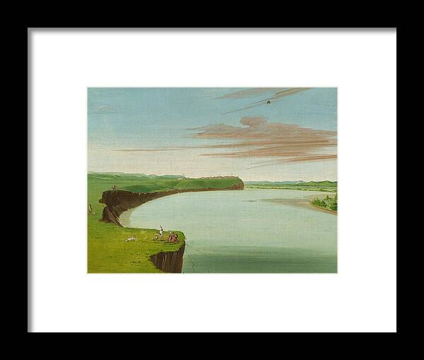 George Catlin Framed Print featuring the painting Distant View of the Mandan Village, from 1832 by George Catlin