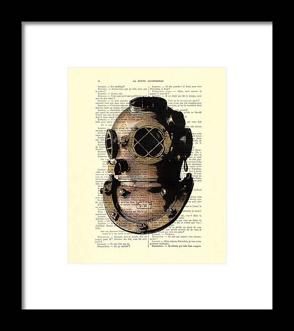 Diving Helmet Framed Print featuring the digital art Diving helmet by Madame Memento