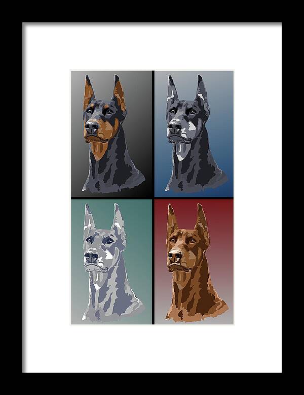 Doberman Framed Print featuring the digital art Doberman Colors by Kathie Miller