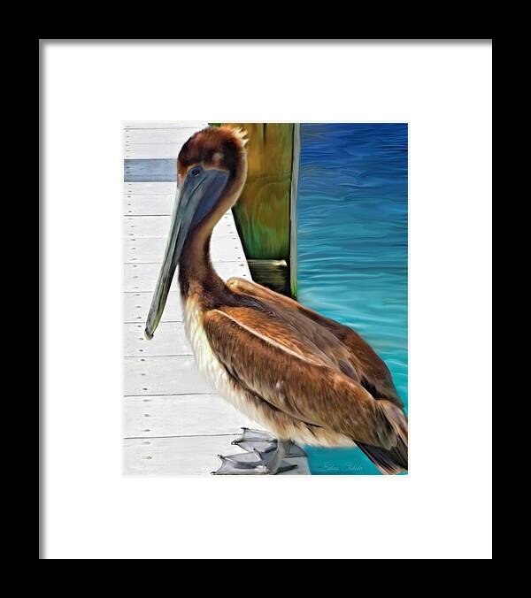 Pelican Framed Print featuring the painting Dockside Pelican by Barbara Chichester