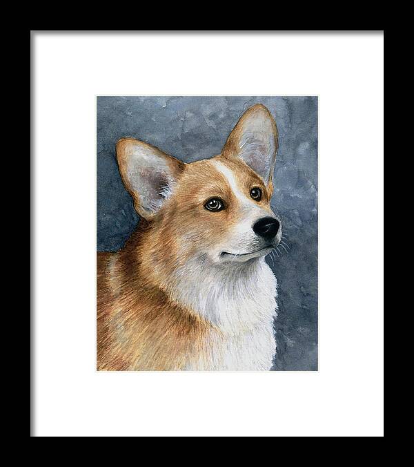 Dog Framed Print featuring the painting Dog 89 Corgi by Lucie Dumas