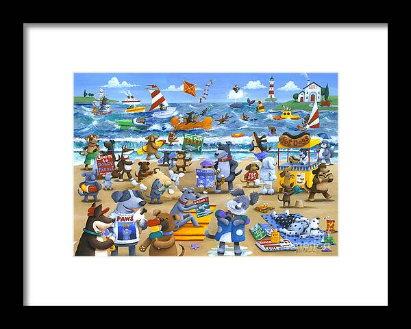 Cat Framed Print featuring the painting Dog Beach by MGL Meiklejohn Graphics Licensing