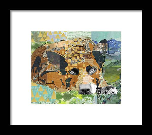Dog Framed Print featuring the mixed media Dog Dreaming Collage by Claudia Schoen