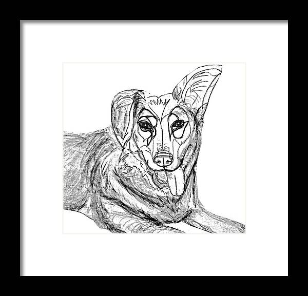 Dog Framed Print featuring the digital art Dog Sketch in Charcoal 1 by Ania Milo