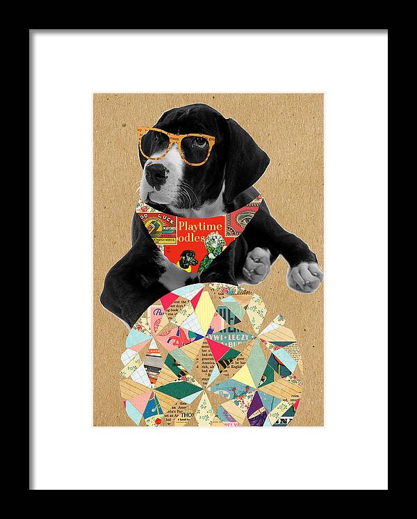 Dog Framed Print featuring the mixed media Dog with Ball by Claudia Schoen