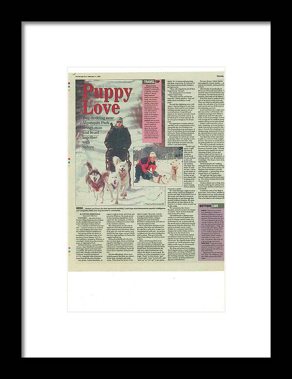 Dog Sledding Framed Print featuring the photograph Dogsledding Travel Article Toronto Sun by Steve Somerville