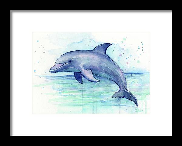 Dolphin Framed Print featuring the painting Dolphin Watercolor by Olga Shvartsur