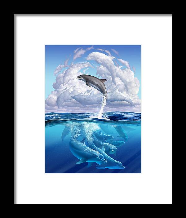 Dolphins Framed Print featuring the digital art Dolphonic Symphony by Jerry LoFaro