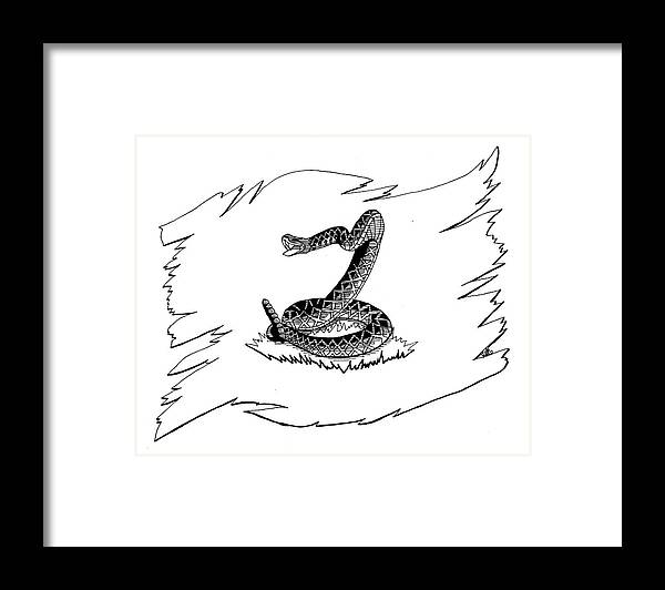 Rattle Snake Framed Print featuring the drawing Don't Tread On Me by Scarlett Royale