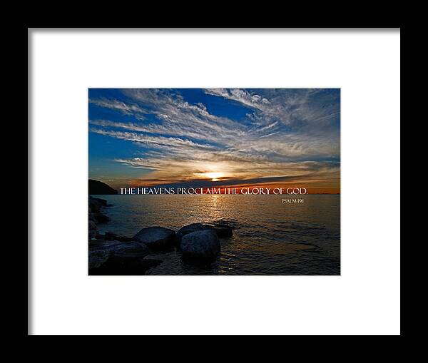 Door County Framed Print featuring the photograph Door County Sunset - Psalm 19 by David T Wilkinson