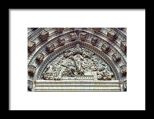 Sculpture Framed Print featuring the photograph Door of Assumption - detail, Seville Cathedral, Spain by Tatiana Travelways