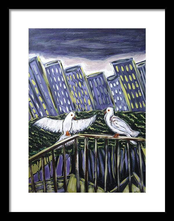 Animals Framed Print featuring the painting Dos Doves by Albert Almondia