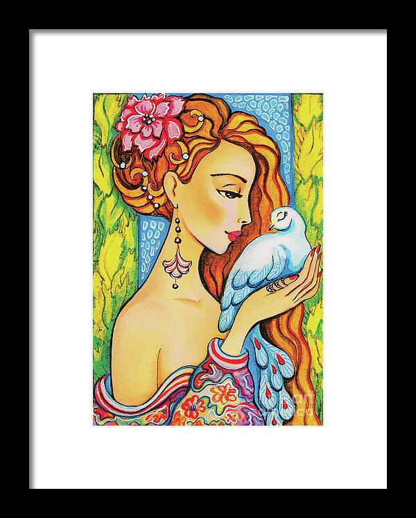 Dove Woman Framed Print featuring the painting Dove Whisper by Eva Campbell