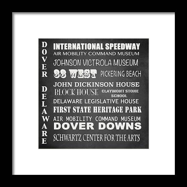 Dover Delaware Framed Print featuring the digital art Dover Famous Landmarks by Patricia Lintner
