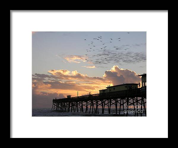 Beach Prints Framed Print featuring the photograph Doves over Sunglow Pier 9-19-15 by Julianne Felton