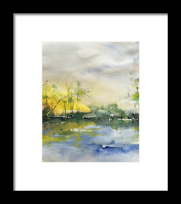Abstract Framed Print featuring the painting Down By the Riverside by Robin Miller-Bookhout