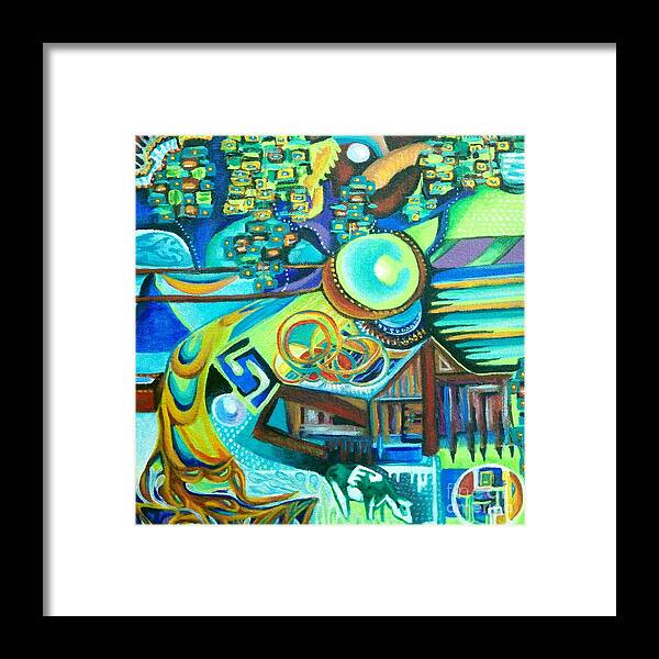 Farm Framed Print featuring the painting Down on the Farm by Linda Markwardt