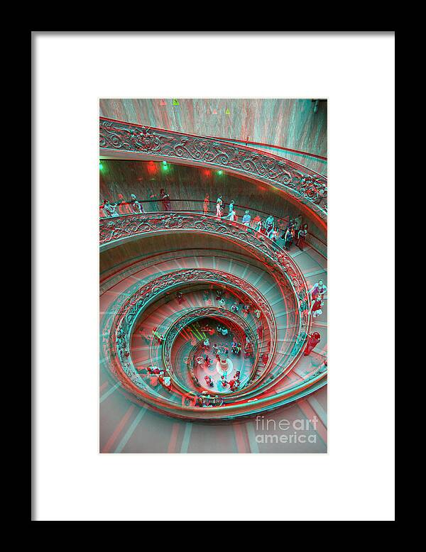 Down Stairs Framed Print featuring the photograph Down stairs anaglyph 3D by Stefano Senise