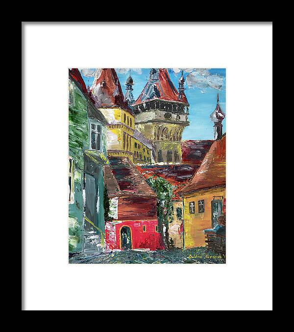Castle Framed Print featuring the painting Down the street by Ovidiu Ervin Gruia