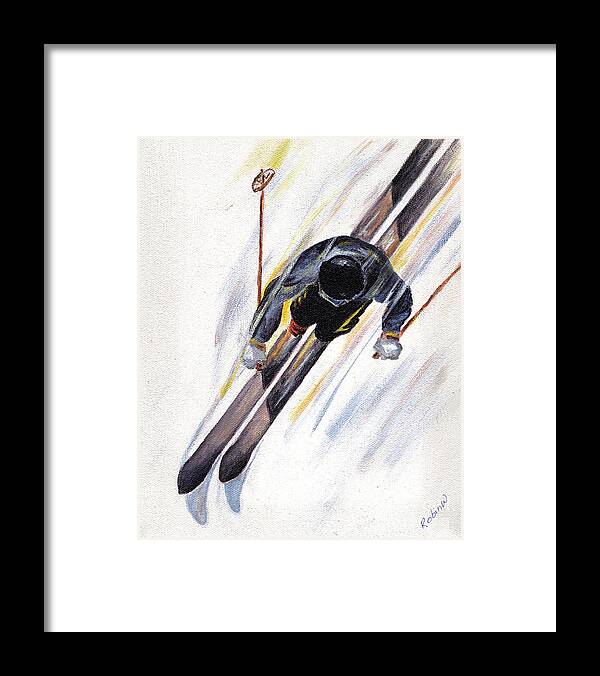 Ski Framed Print featuring the painting Downhill Skier by Robin Wiesneth