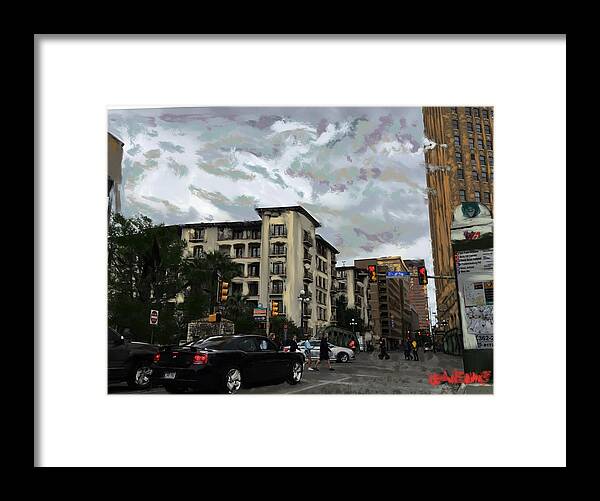 Cityscape Framed Print featuring the digital art Downtown 1 by Angela Weddle