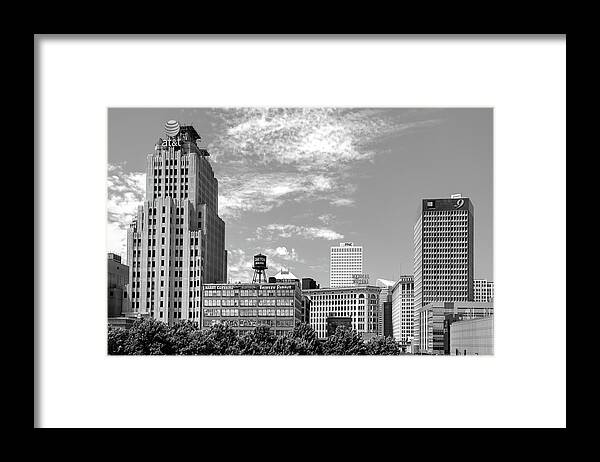 Cleveland Skyline Framed Print featuring the photograph Downtown Cleveland Ohio City Skyline in Black and White by Gregory Ballos