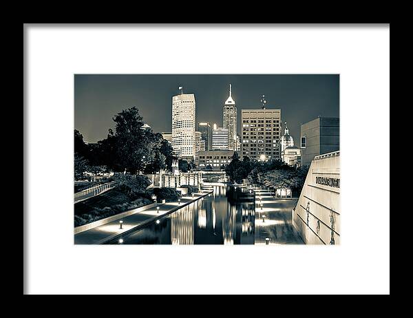 America Framed Print featuring the photograph Downtown Indianapolis Indiana Skyline in Sepia by Gregory Ballos