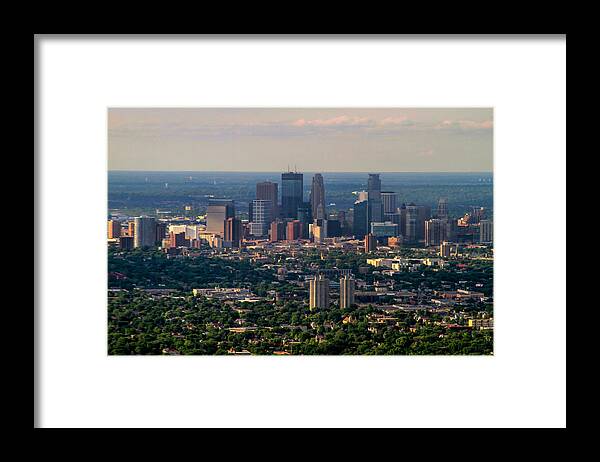 Bonnie Follett Framed Print featuring the photograph Downtown Minneapolis Aerial View by Bonnie Follett