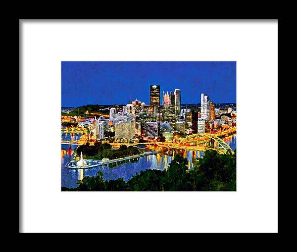 Pittsburgh Framed Print featuring the digital art Downtown Pittsburgh at Twilight by Digital Photographic Arts
