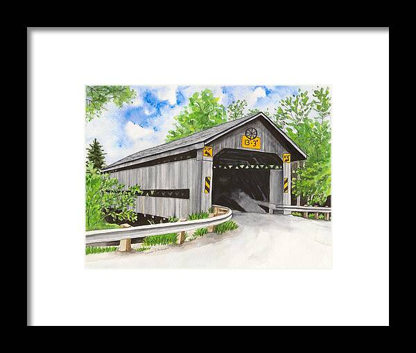 Watercolor Framed Print featuring the painting Doyle Road Bridge by Laurie Anderson
