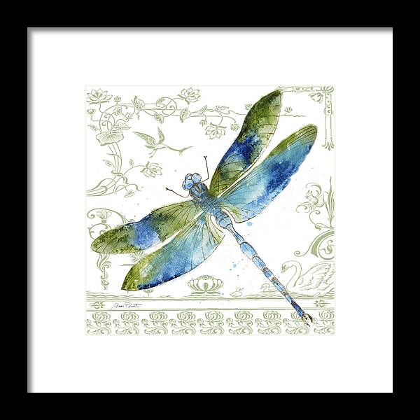 Jean Plout Framed Print featuring the painting Dragonfly Bliss-JP3444 by Jean Plout