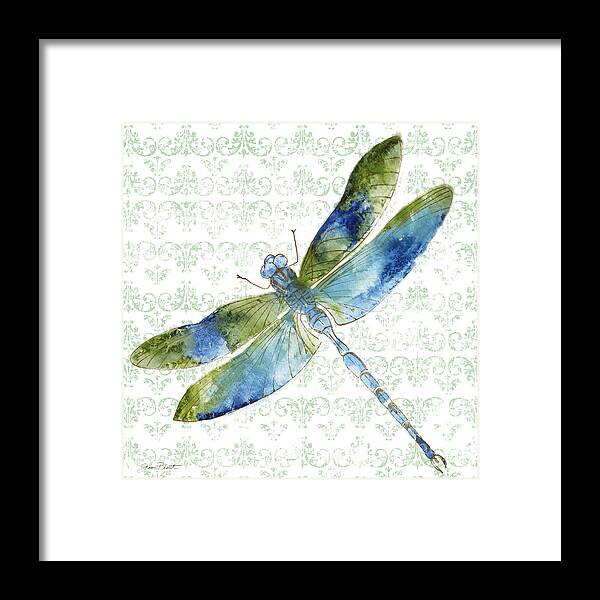 Jean Plout Framed Print featuring the painting Dragonfly Bliss-JP3435 by Jean Plout