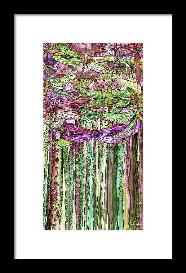 Carol Cavalaris Framed Print featuring the mixed media Dragonfly Bloomies 2 - Pink by Carol Cavalaris
