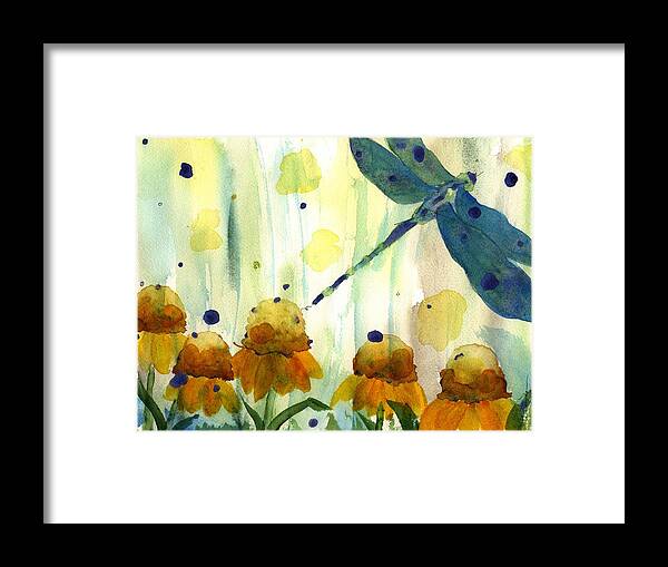 Dragonfly Framed Print featuring the painting Dragonfly in the Wildflowers by Dawn Derman