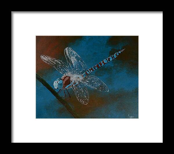 Dragonfly Framed Print featuring the painting Dragonfly by Roberta Landers
