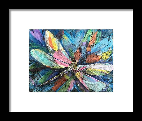 Multicolor Framed Print featuring the painting Dragonfly Voyager by Midge Pippel