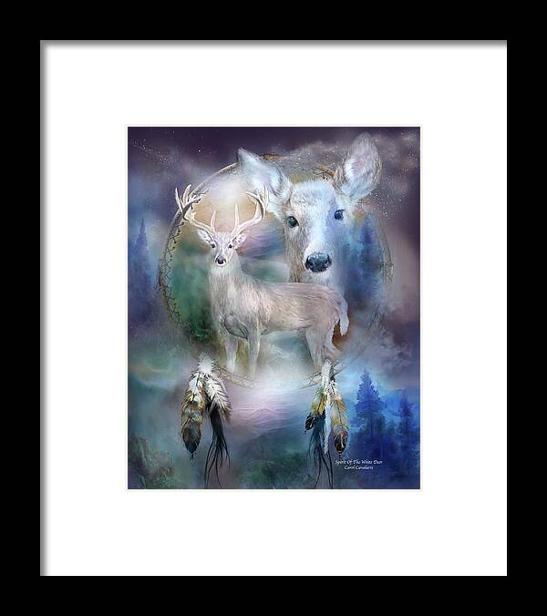 Carol Cavalaris Framed Print featuring the mixed media Dream Catcher - Spirit Of The White Deer by Carol Cavalaris