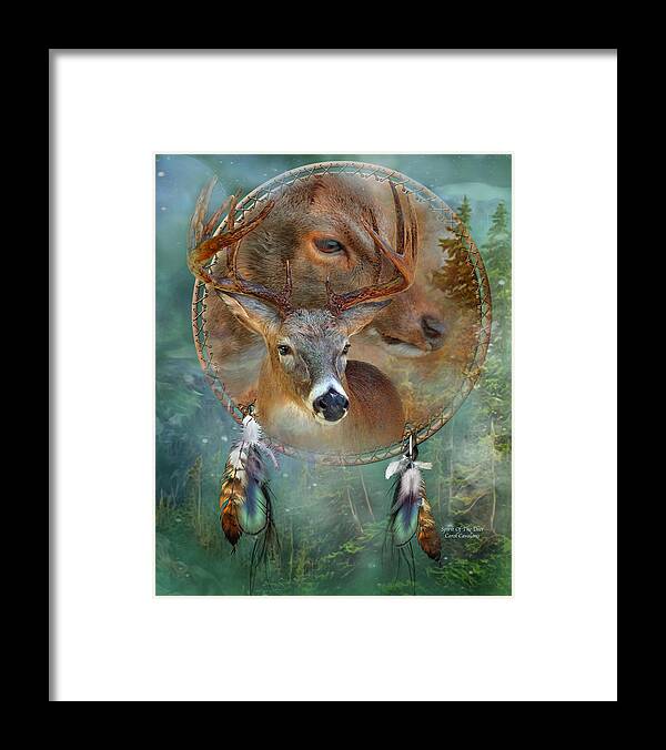 Carol Cavalaris Framed Print featuring the mixed media Dream Catcher - Spirit Of The Deer by Carol Cavalaris
