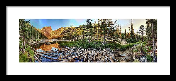 Dream Lake Framed Print featuring the digital art Dream Lake Colorado by OLena Art by Lena Owens - Vibrant Design and