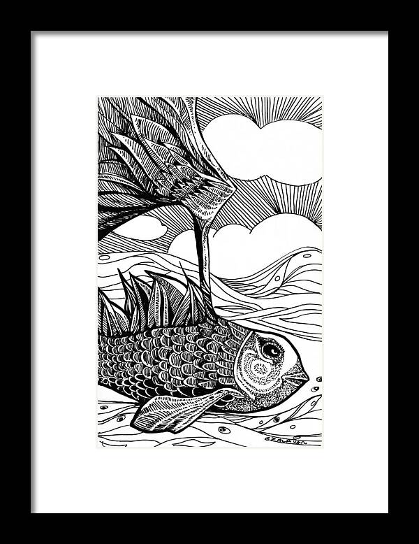 Drawing Framed Print featuring the drawing Dreamer fish by Enrique Zaldivar