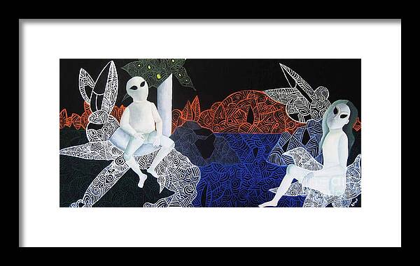 Surreal Dreamscape Framed Print featuring the painting Dreams of Broken Dolls by Reb Frost