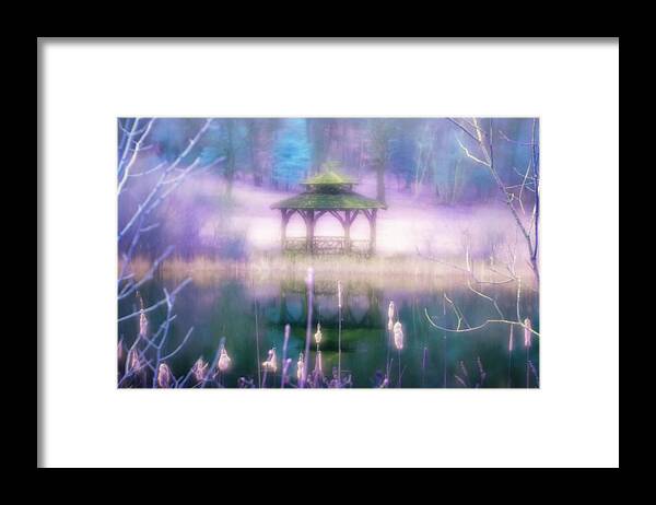 Ir Infrared Infra Red Nature Ma Mass Massachusetts Brian Hale Brianhalephoto New England Newengland Usa U.s.a. Gazebo Pond Reflection Water Soft Focus Softfocus Velvet Lensbaby Lens Velvet56 56 56mm Framed Print featuring the photograph Dreamy Gazebo in IR by Brian Hale